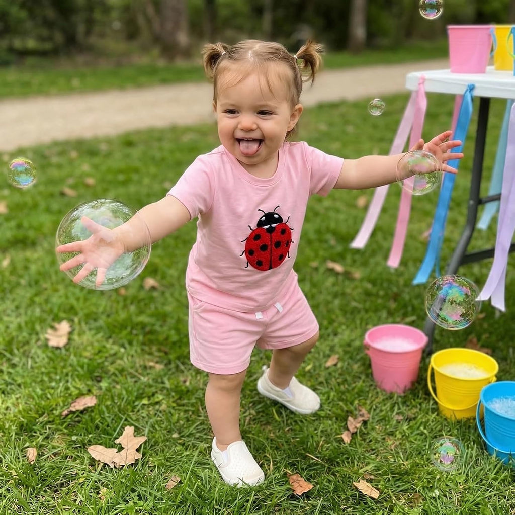 Baby Girl Boy Clothes Toddler Strawberry Shirt Sunflower/Bear/Floral Embroidery Top Shorts Set Infant Summer Outfit