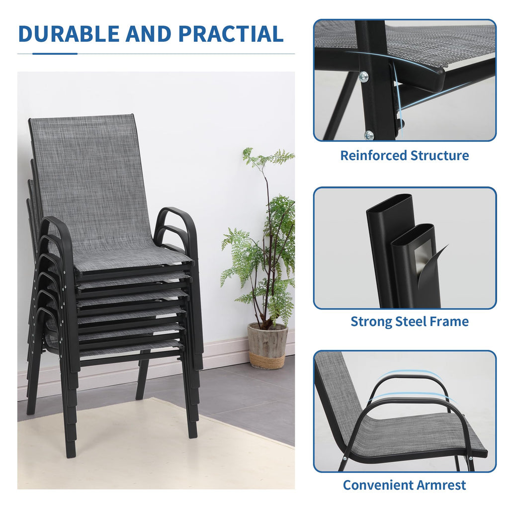 Patio Chairs Set of 6, Outdoor Stackable Dining Chairs