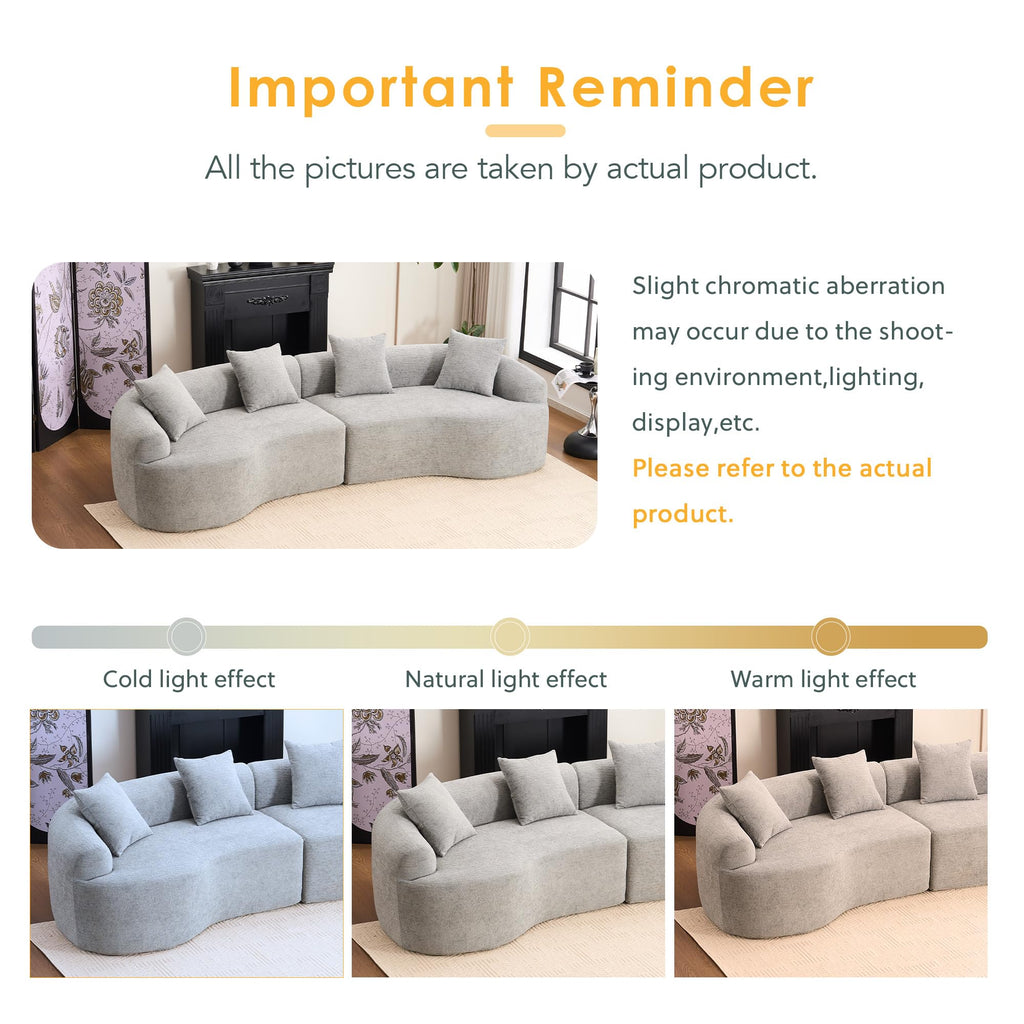 110.2" Curved Sectional, Luxury Wood Grain Chenille Fabric, Oversized Sectional, Compression Curved Couch, No