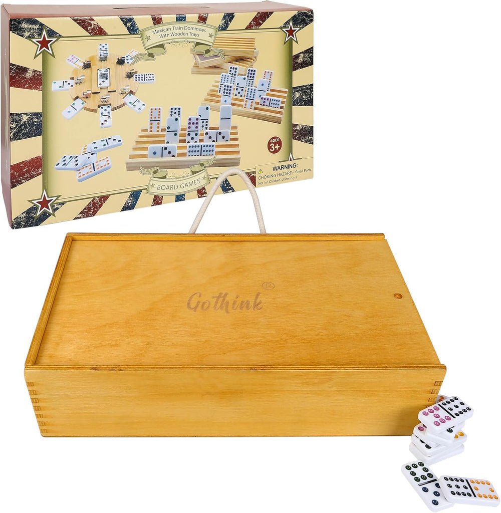 Double 12 Mexican Train Dominoes Set in Wooden Carry Case, Colored Dots Domino Set for Adults Kids and Family