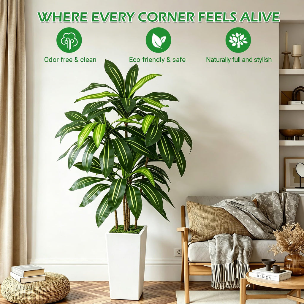 5FT Artificial Dracaena Tree Heavy-Duty Planter, Fake Tree Indoor