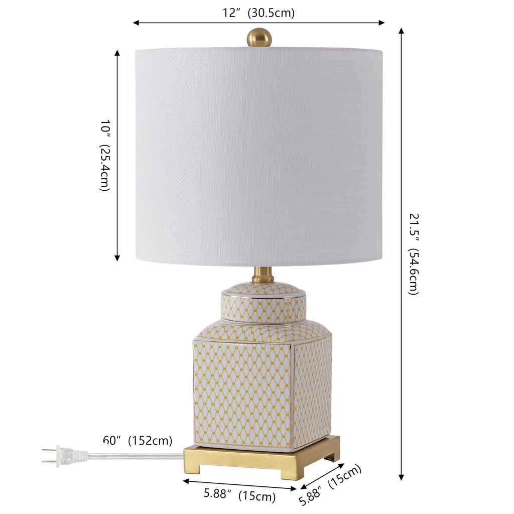 Cleo 21.5" Yellow & White Ceramic Table Lamp with Brass Base