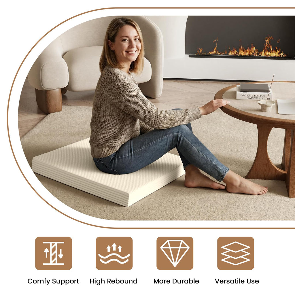 Meditation Cushion, Meditation Mat with Knee Support, Beige