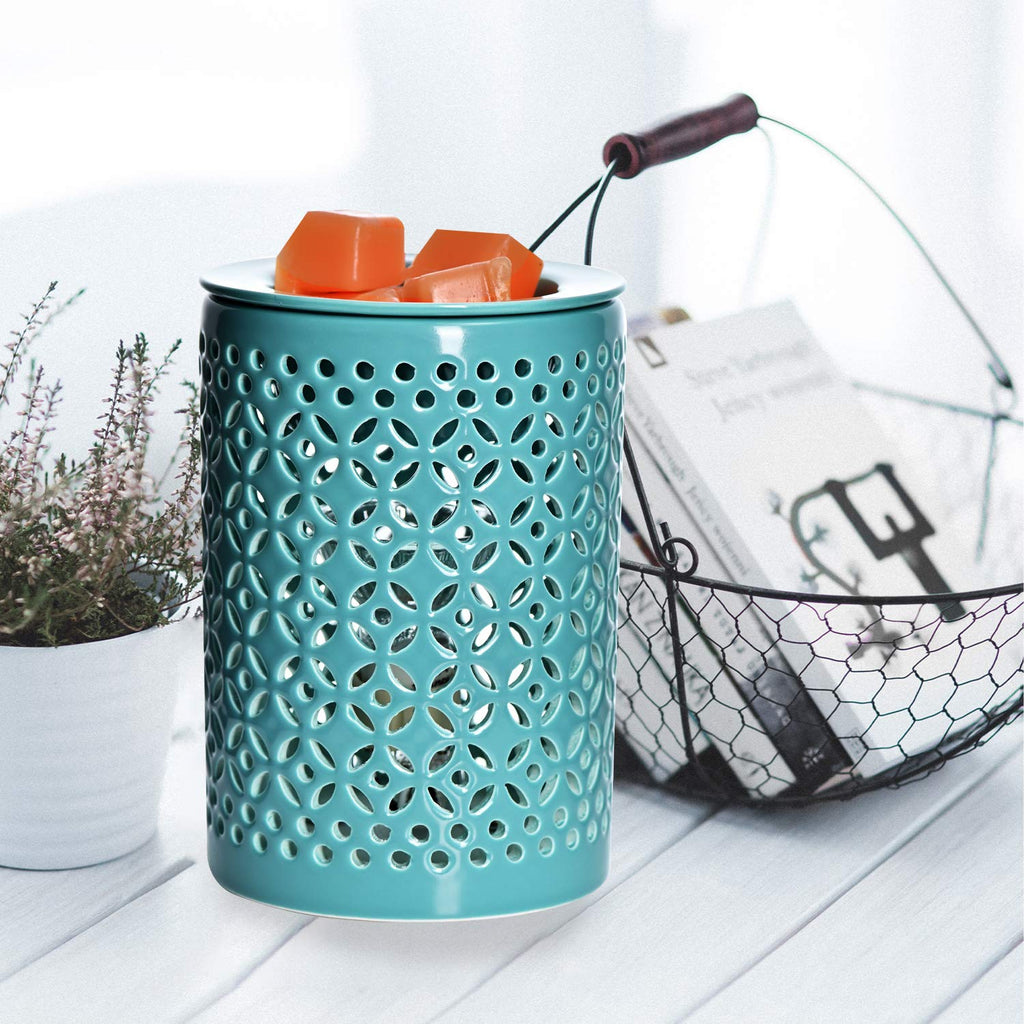 Ceramic Wax Melt Warmer with Timer and 1 pc Silicone Dish Cyan