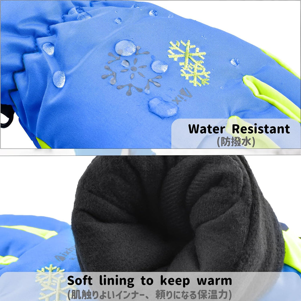 Kids Ski Snow Gloves, Waterproof Winter Mittens for Boys Girls