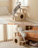 3-in-1 Pet Stairs for Cats, 7.87" Depth Pet Steps for Cat, Wood Cat Stairs for High Bed and Sofa, 1 Condo Cave