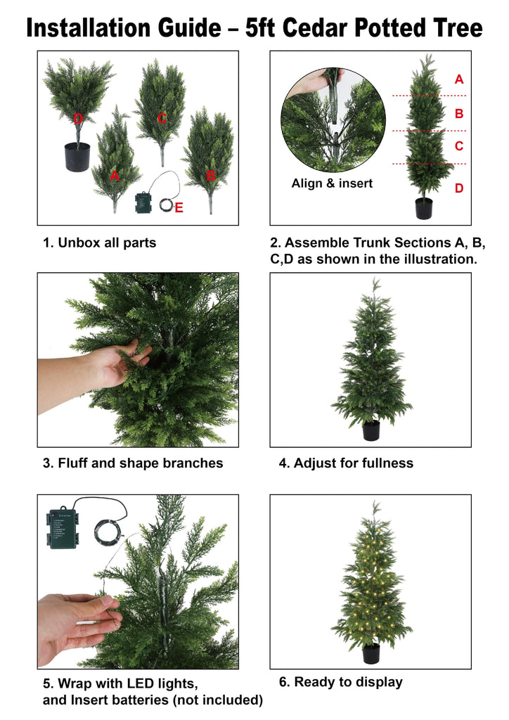5FT Cedar Christmas Tree with Lights Artificial Potted Tree