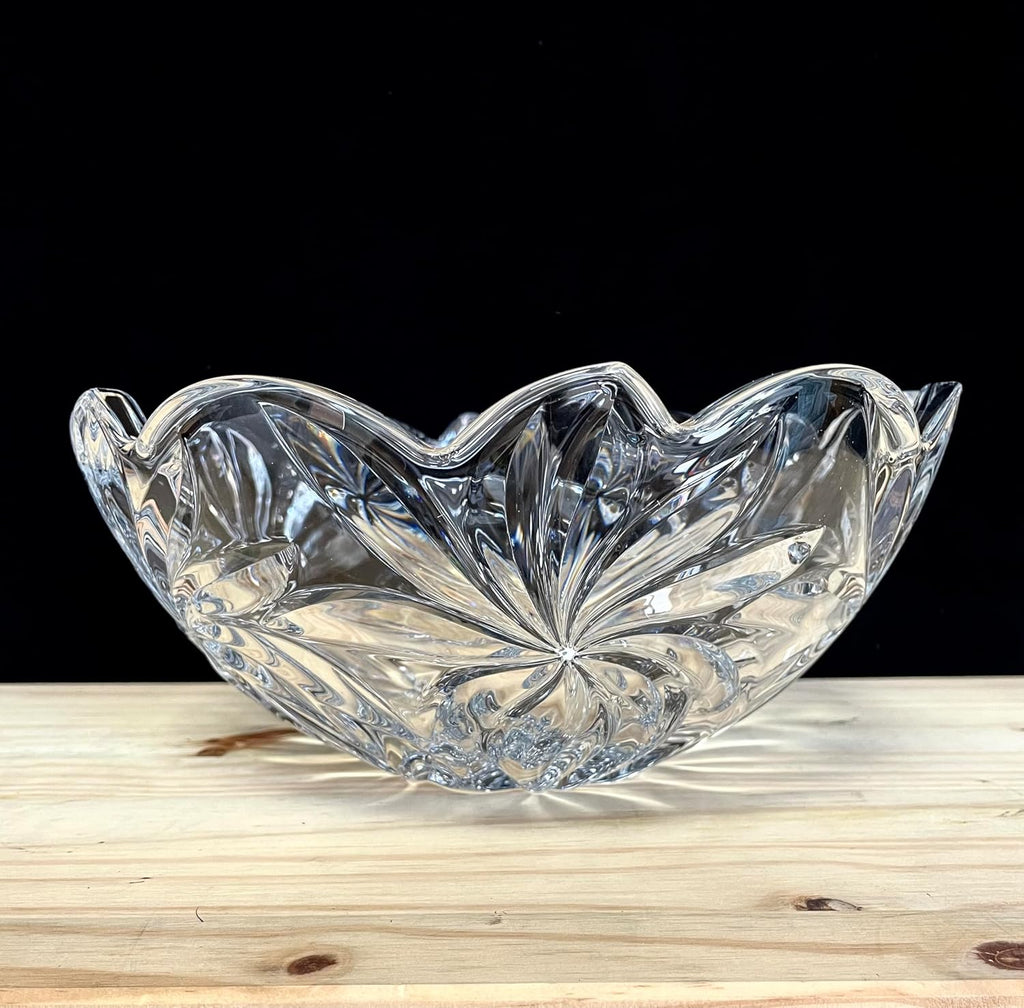 Bohemian Crystal Glass Bowl-Vase 11"-Dia Clear Decorative Wedding Gift Elegant Centerpiece Classic Vintage European