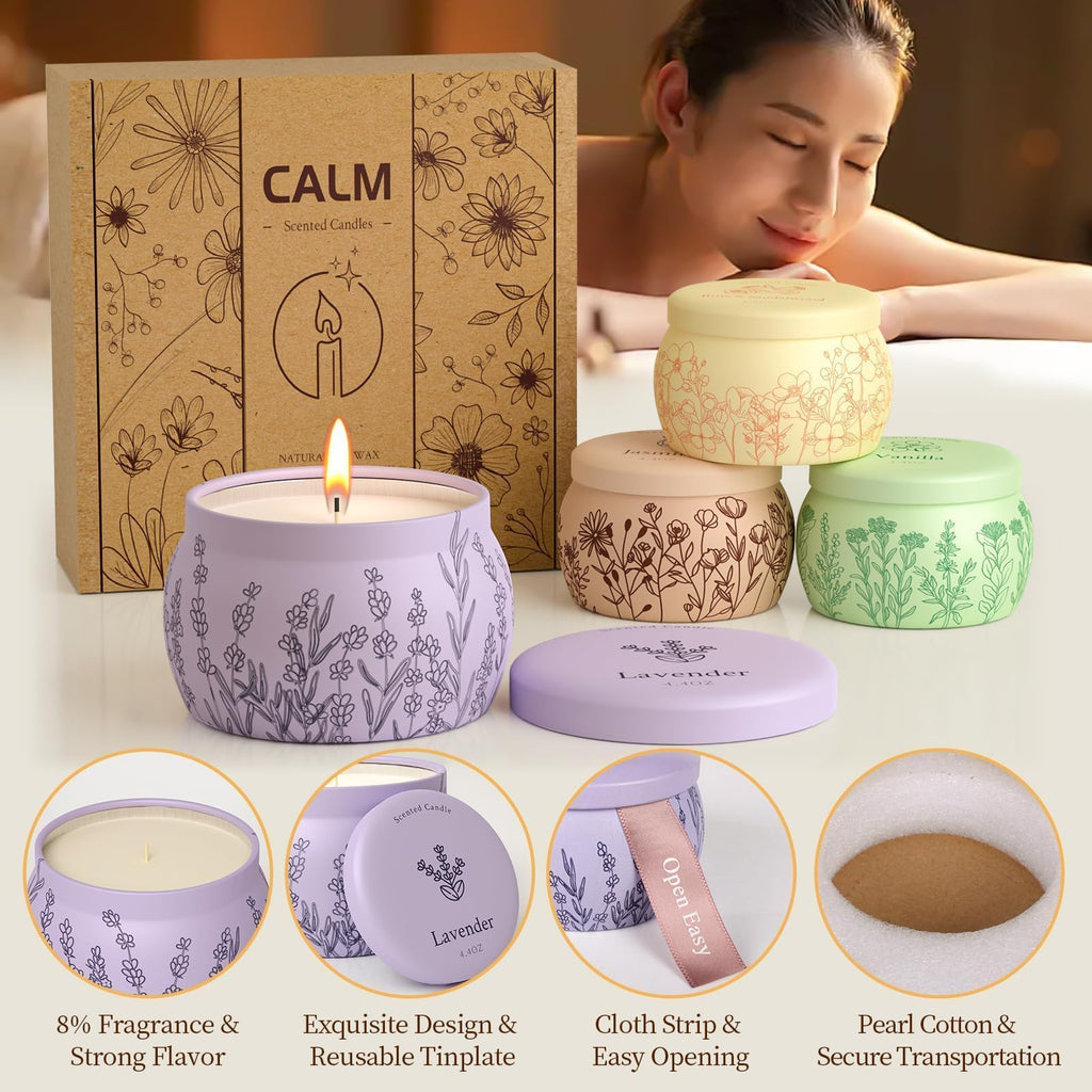 Scented Candles Gift Set for Women, 17.6oz, 4 Pack Soy Wax Scented