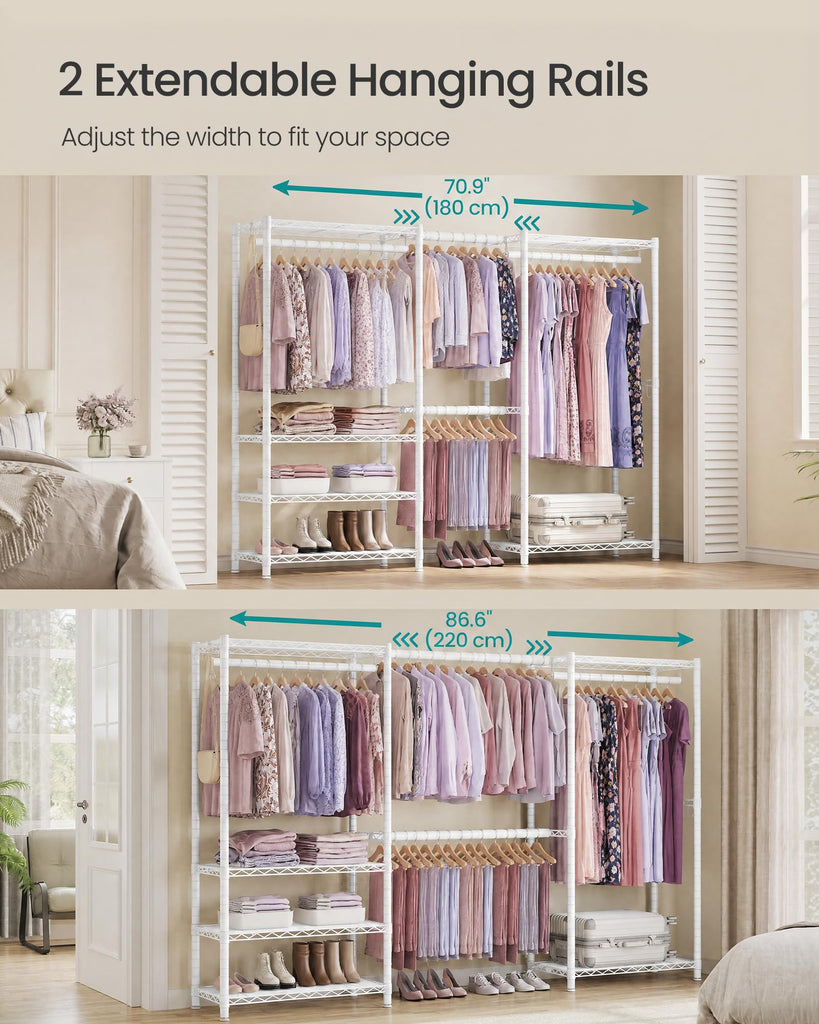 Clothes rack, Adjustable Mesh Shelves and Hanging Rails