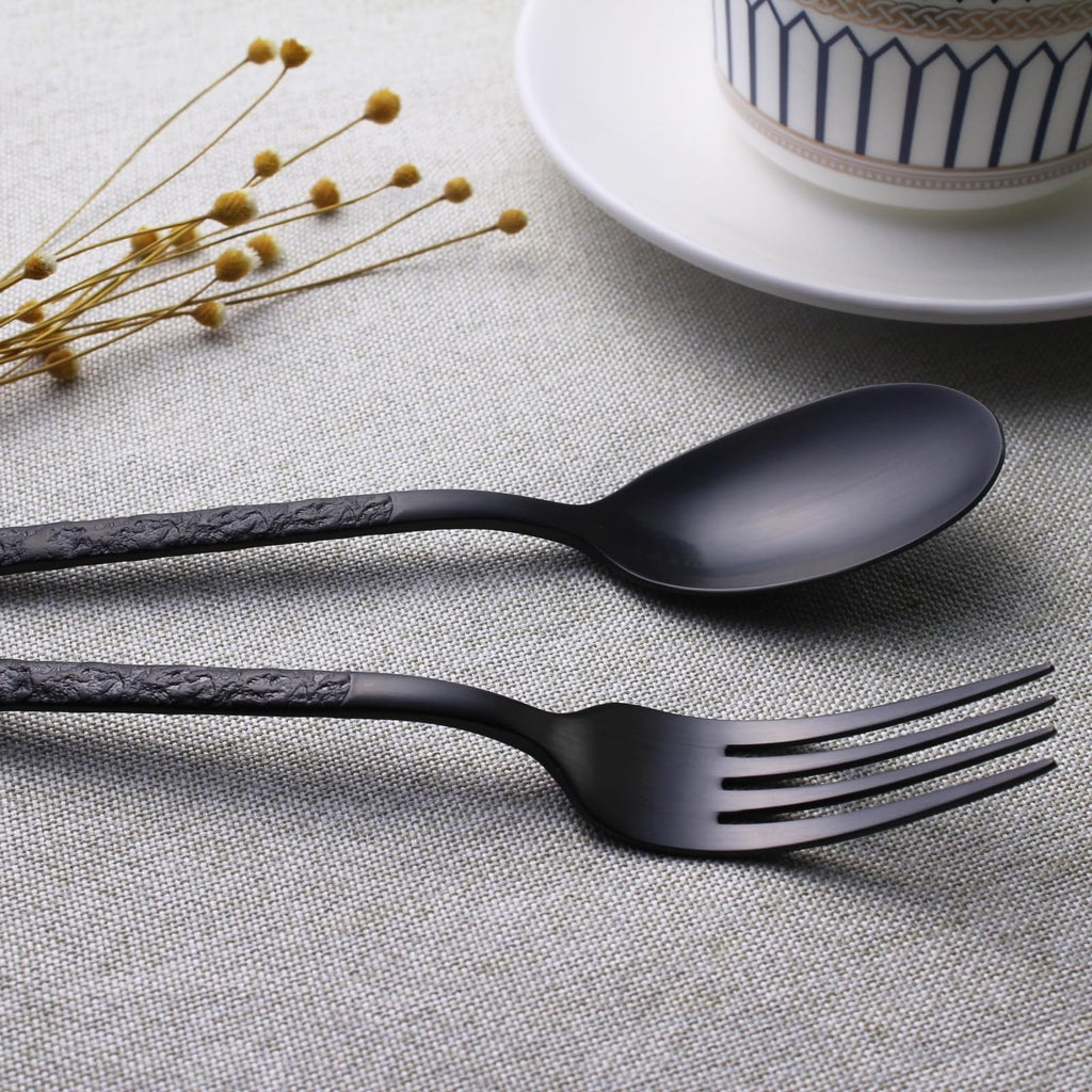 30-Piece Silverware Set, Black Hammered Flatware, Dishwasher Safe