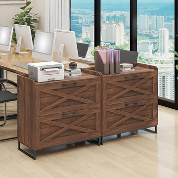 2 Drawer Lateral File Cabinet with Charging Station Dark Walnut Filing