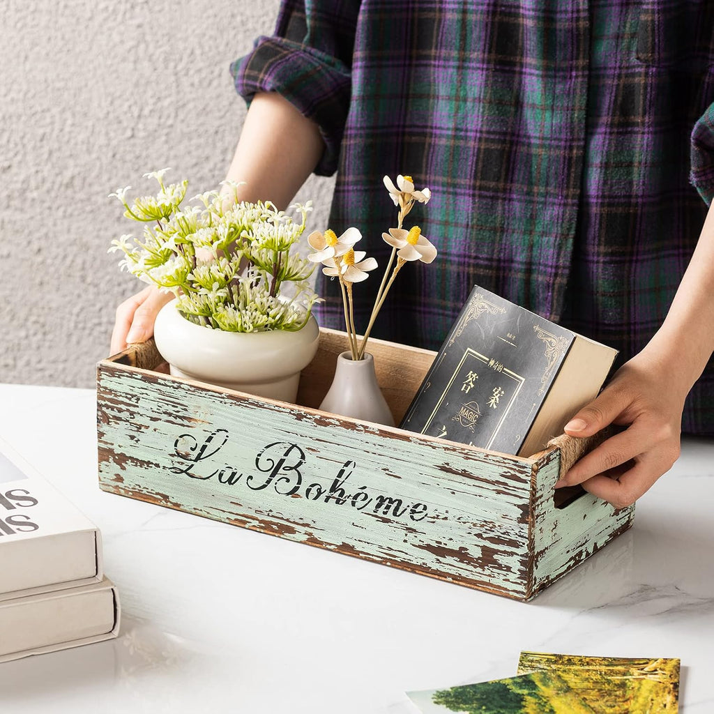 Farmhouse Distressed Wooden Storage Box, Rustic Bathroom Decor Box, Decorative Toilet Tank Basket, Vintage Countertop