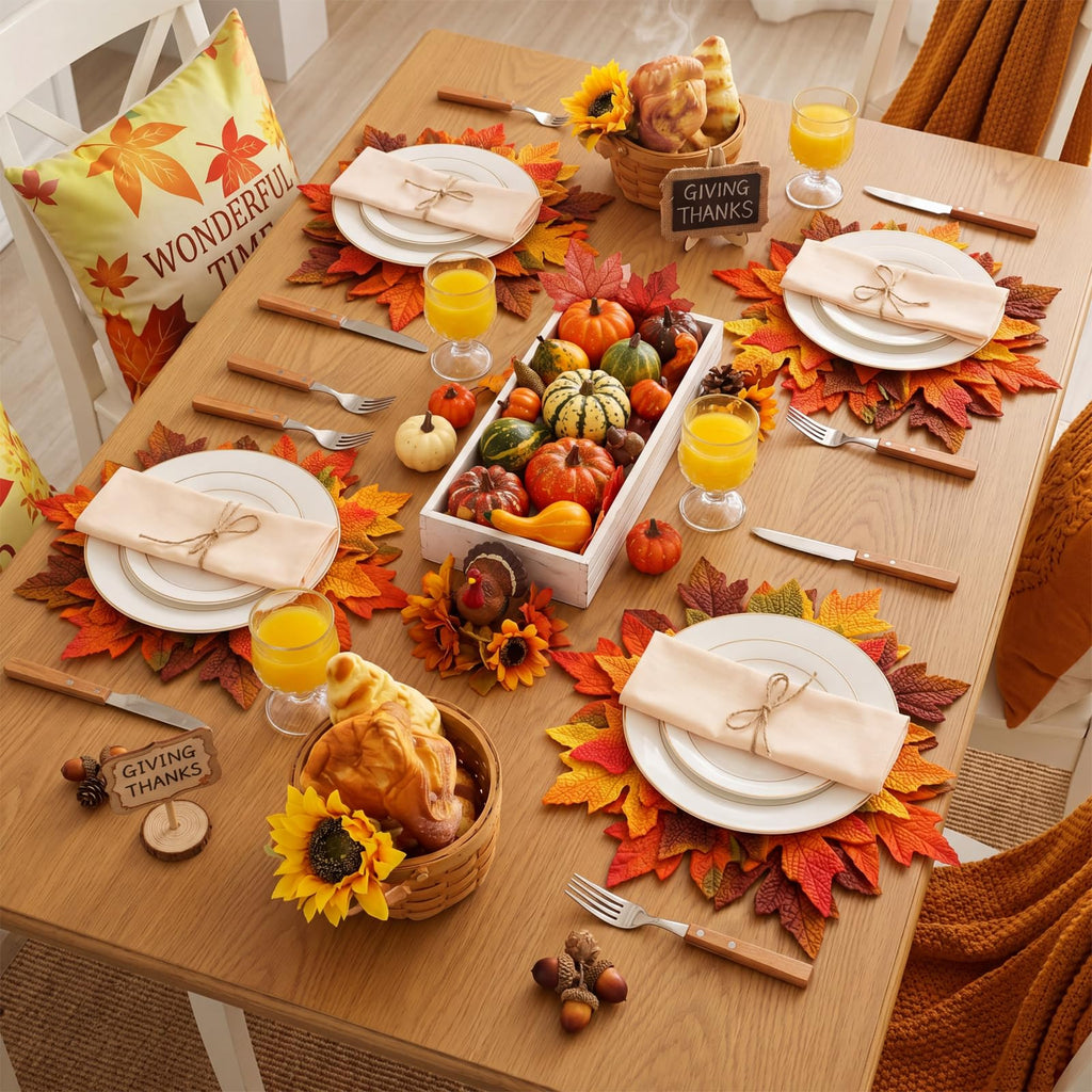 4 Pcs 15" Fall Placemats, Thanksgiving Leaf Mats, Multicolor