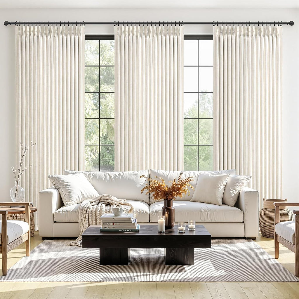 102 Inch Long Curtains Blackout Pinch Pleat Linen Drapes for Living/Bedroom 2 Panels,Two Layers Noise Reducing