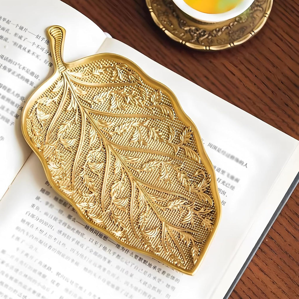 Brass Leaf Jewelry Dish Tray,Gold Decorative Ring and Trinket Holder-Decorative Trinket Dish for Rings Earrings