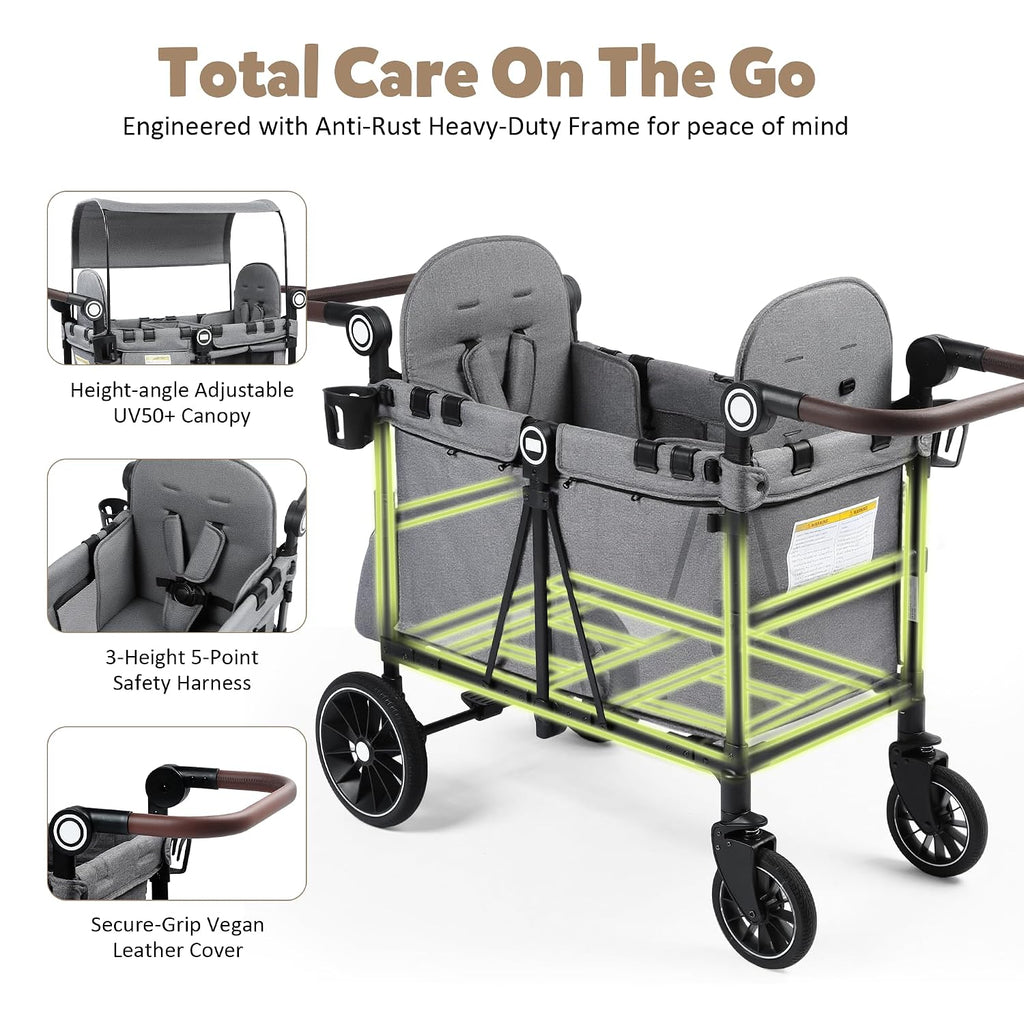 Wagon Stroller for 2 Kids, Foldable Kids Stroller Wagon 2 Seater