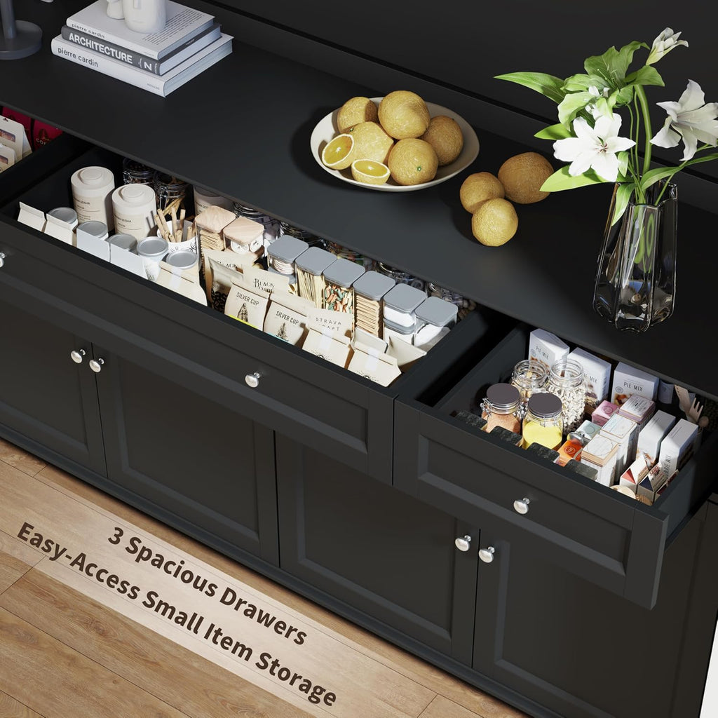 71" Tall Kitchen Pantry Storage Cabinet, 63" Wide Kitchen Hutch Cabinet with Large Countertop, Tall Pantry with