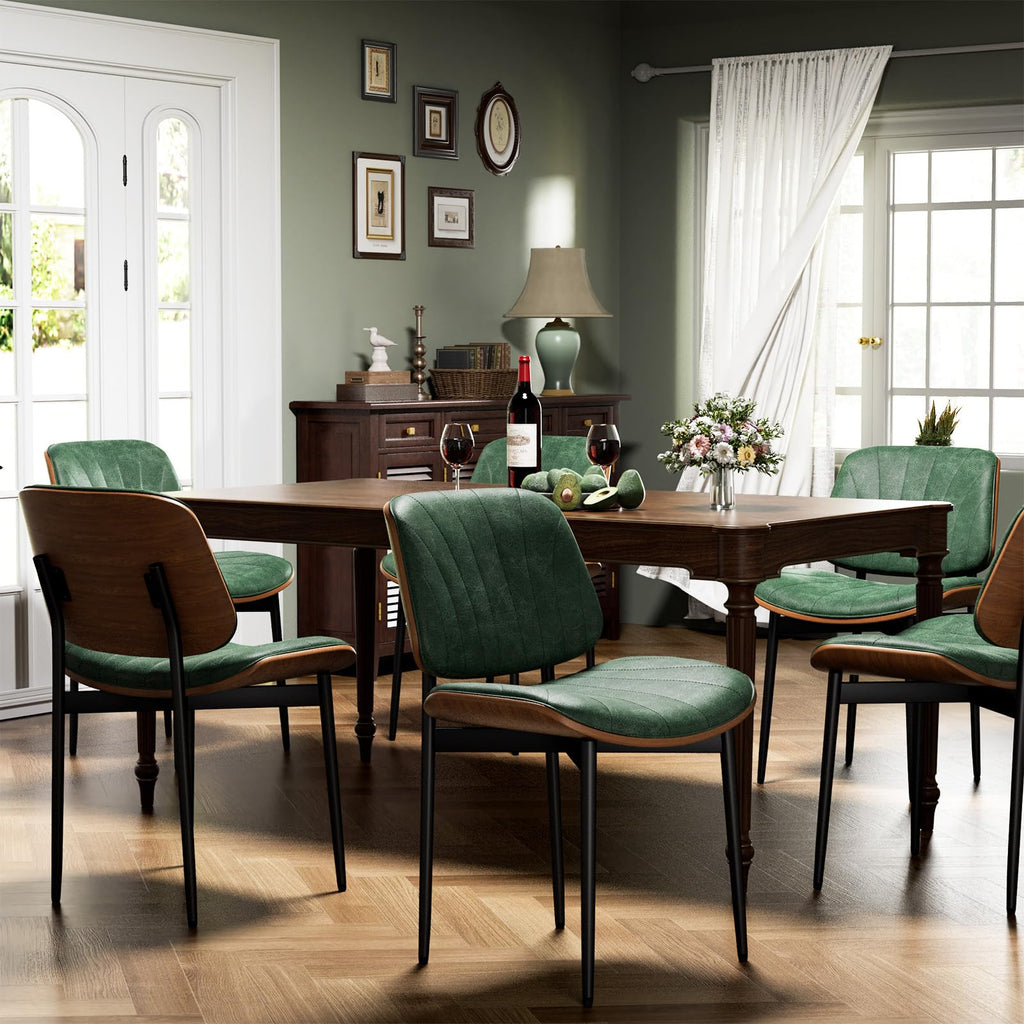 Dining Chairs Set of 4, Mid Century Modern PU Leather Kitchen Chairs
