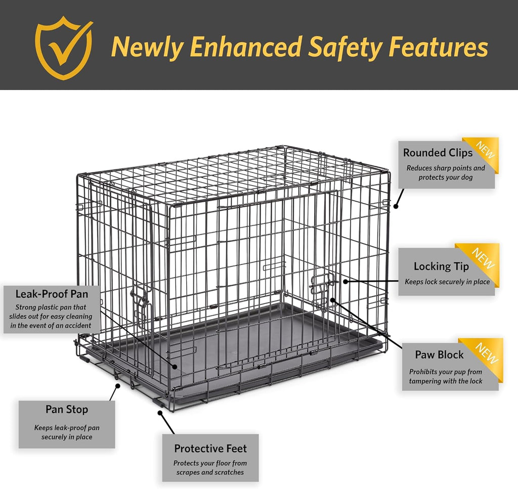 30-Inch New World Crate for Medium Breeds, 21-40 lbs, Double Door Folding Dog Crate, Leak-Proof Tray & Secure Latches