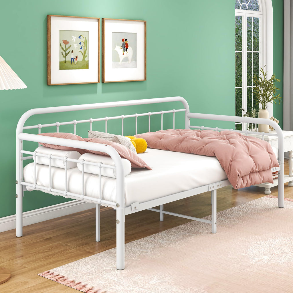 Multi-Purpose Metal Daybed Frame Twin Size, White Color