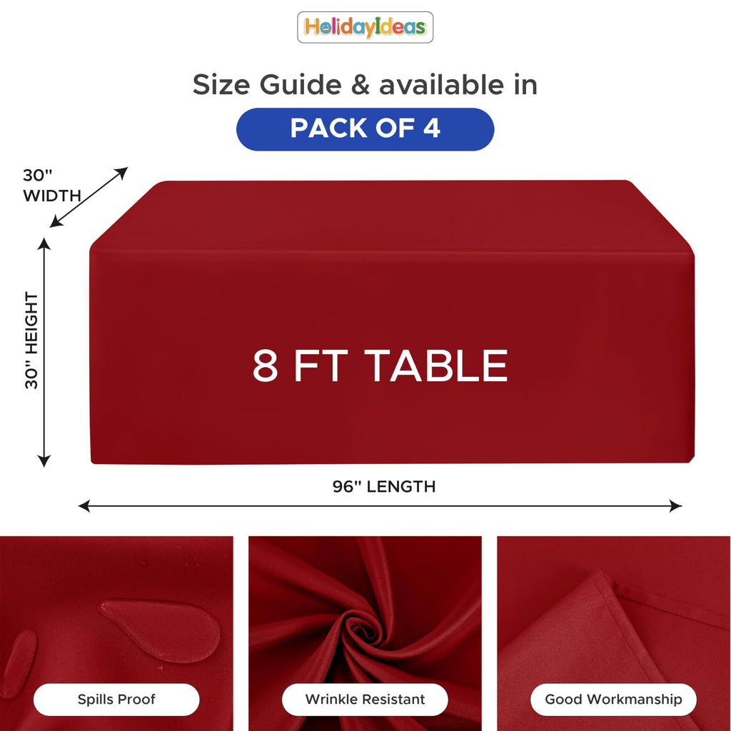 4-Pack Red Fitted Tablecloth for 8ft Tables Christmas Decor