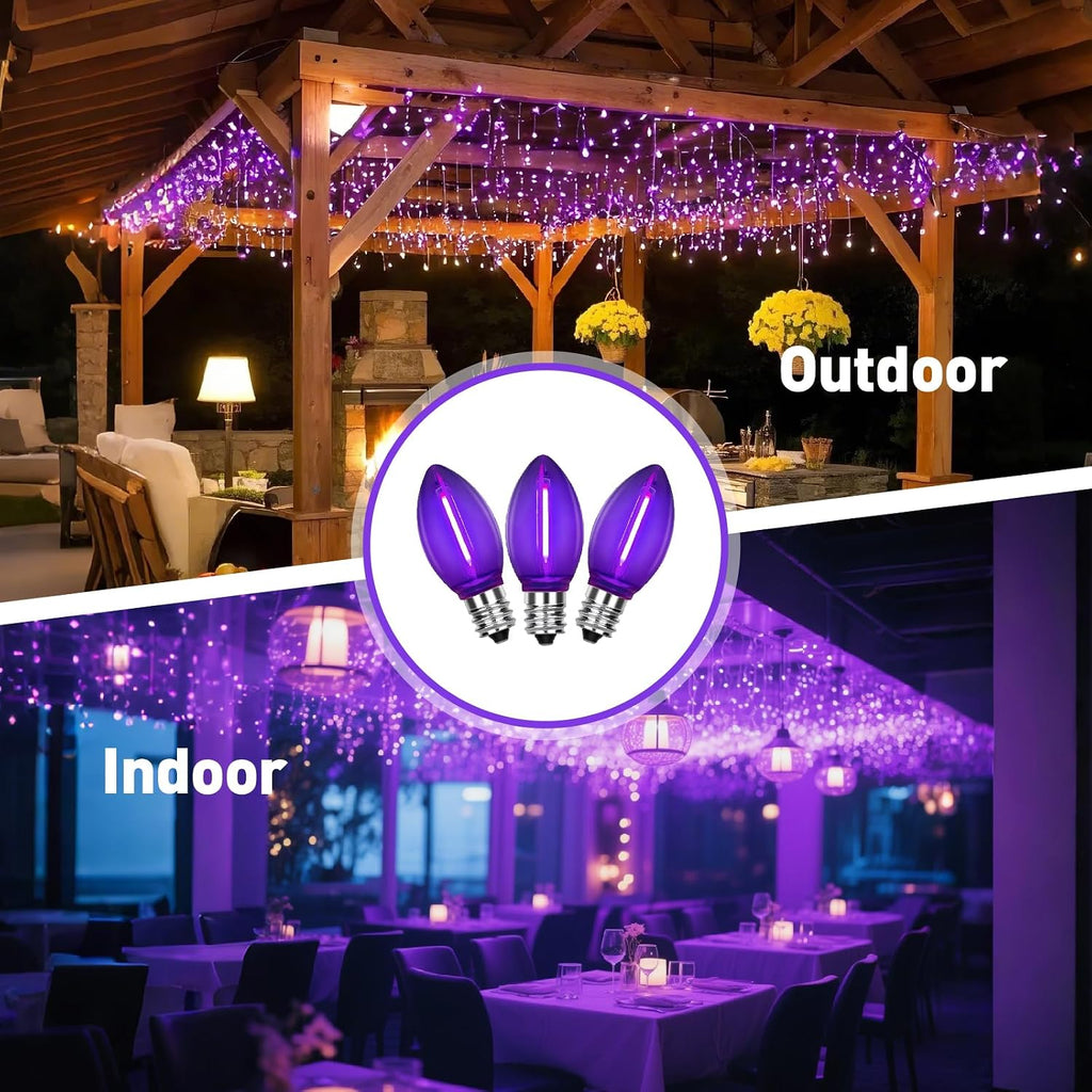 C7 LED Purple Replacement Bulbs, 0.6W, E12 Candelabra Base