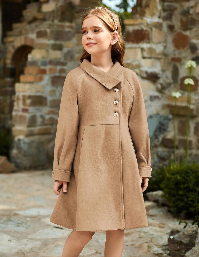 Girls Peacoat Dress Coat Wool Lapel Jacket Fall Winter Outfit