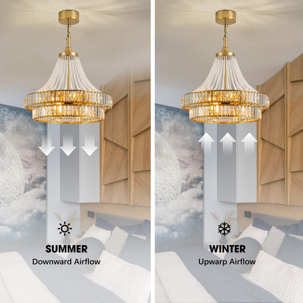 24" Crystal Chandelier Ceiling Fan with Lights, (Luxury Gold)