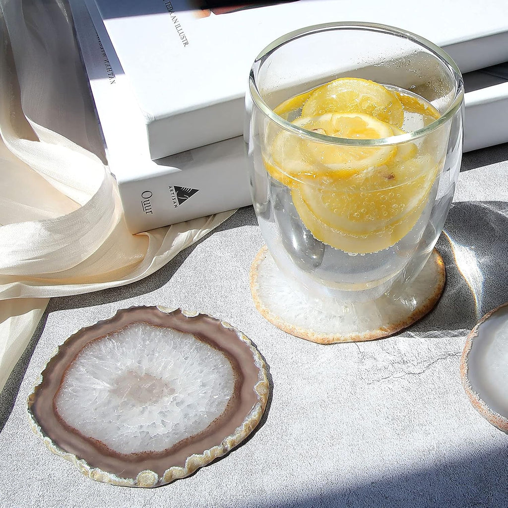 Natural Geode Agate Coaster for Drinks Crystal Coaster - Set of 4