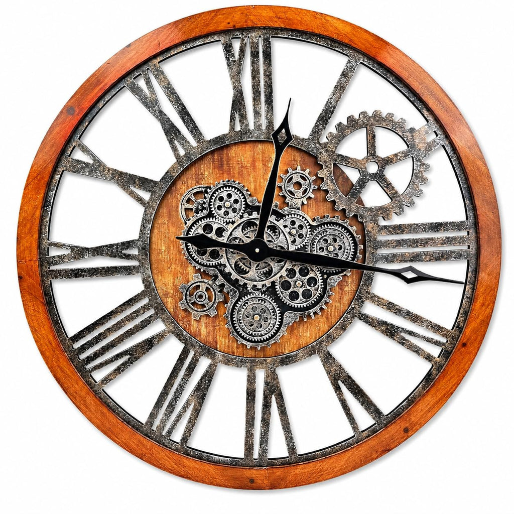 The B-Style 36" Large Moving Gear Wall Clock Oversized Vintage Farmhouse Wall Clocks Decor Rustic Industrial Wood