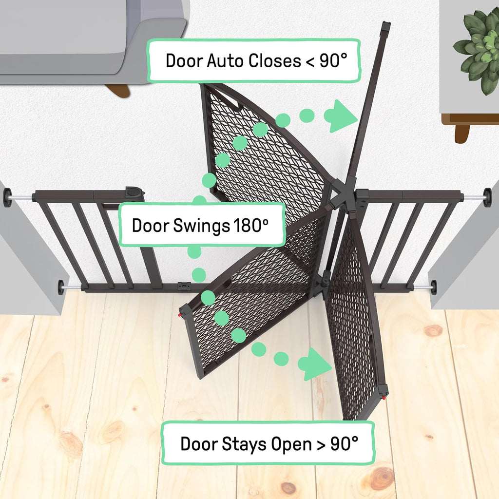 Decorative Panel Tall Baby Gate & Dog Gate, 28"-42" Wide, 30" Tall, Hardware or Pressure Mounted, Install on Top or