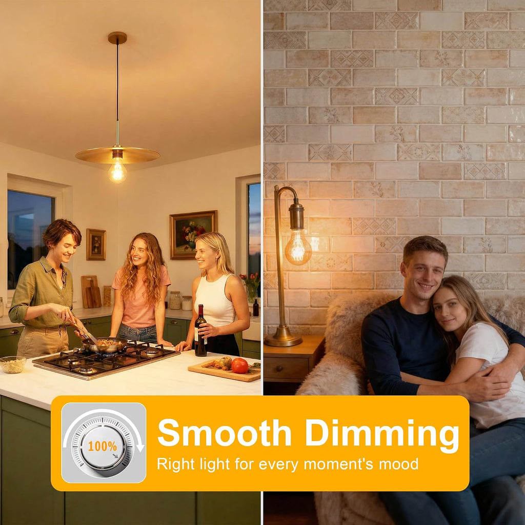 A19 Dimmable LED Amber Light Bulbs, 6W (60W Eq), E26, 2200K Warm, 2Pack