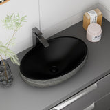 WinZo Bathroom Artistic Vessel Sink, 24x16x5.9 inch Oval Bowl Sink, Retro Ceramic Washbasin Above Counter