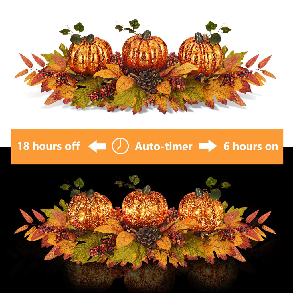 Fall Centerpieces for Table, Lighted LED Sparkle Pumpkins Battery Operated with Timer for Thanksgiving Autumn Harvest