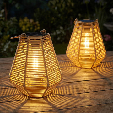 Solar Lanterns Outdoor 2 Pack Rattan Hanging & Table Decor Lights