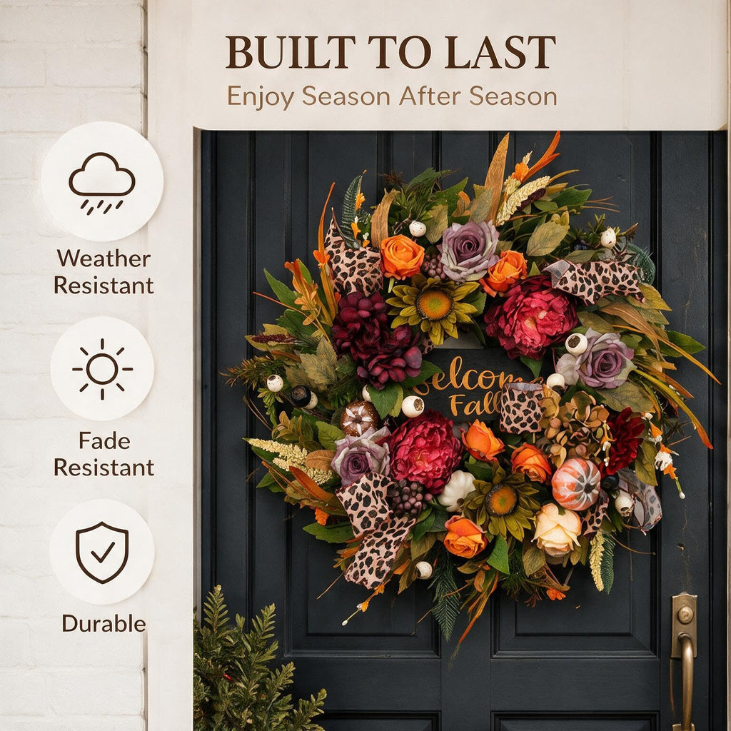 Fall Wreaths for Front Door 24 Inch Artificial Autumn Wreath Rustic Decor