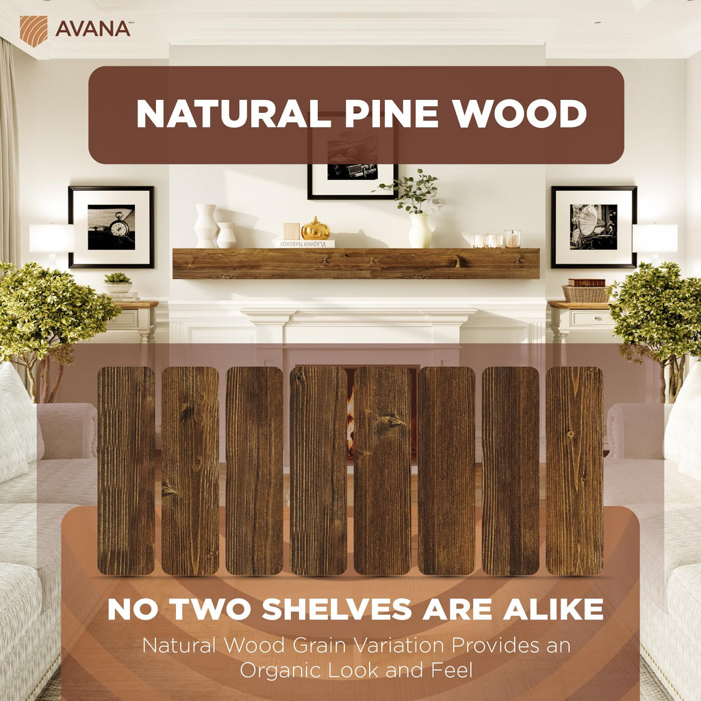 Rustic Fireplace Mantle Shelf - 84 Inches, Handcrafted Wood - Decorative Wall Shelf - Farmhouse Mantel Decor - 84 X 8