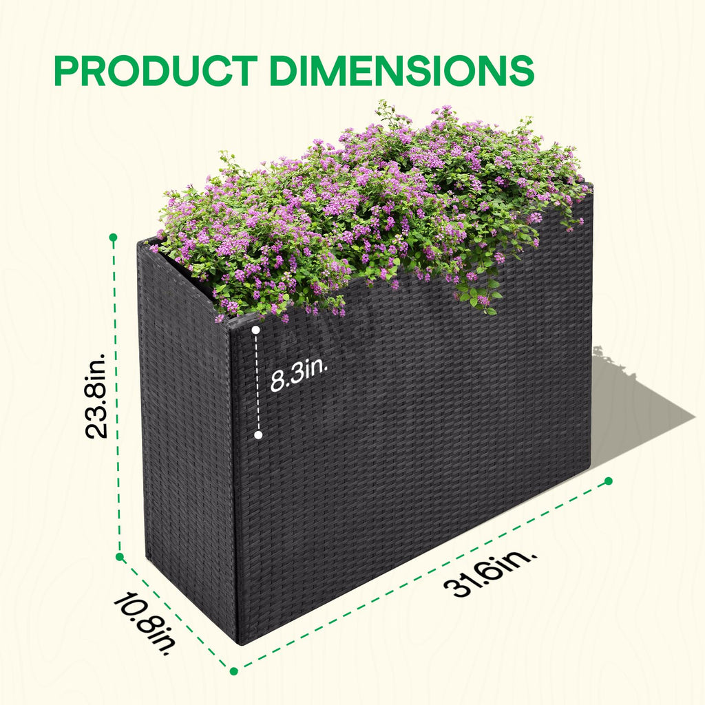 Rattan Wicker Planters for Outdoor, 24-Inch Tall, Rectangle Black