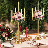 6 Pack Wedding Gold Candelabra Table Centerpieces 28 inch Tall Candelabra Metal Candle Holder 5 Arm Taper Candlestick