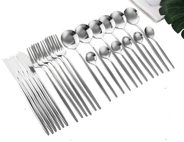 24-Piece Silver Korean Silverware Set, Stainless Steel | Mirror Polished, Service for 6, Includes Forks Spoons