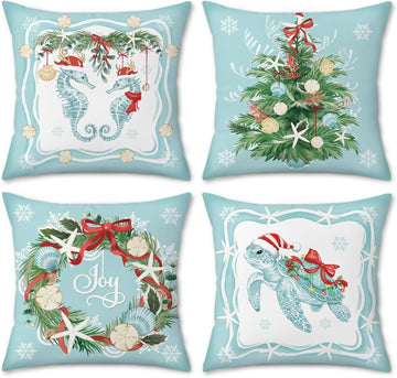 Christmas Coastal Throw Pillow Covers 18x18 Inches - Set of 4