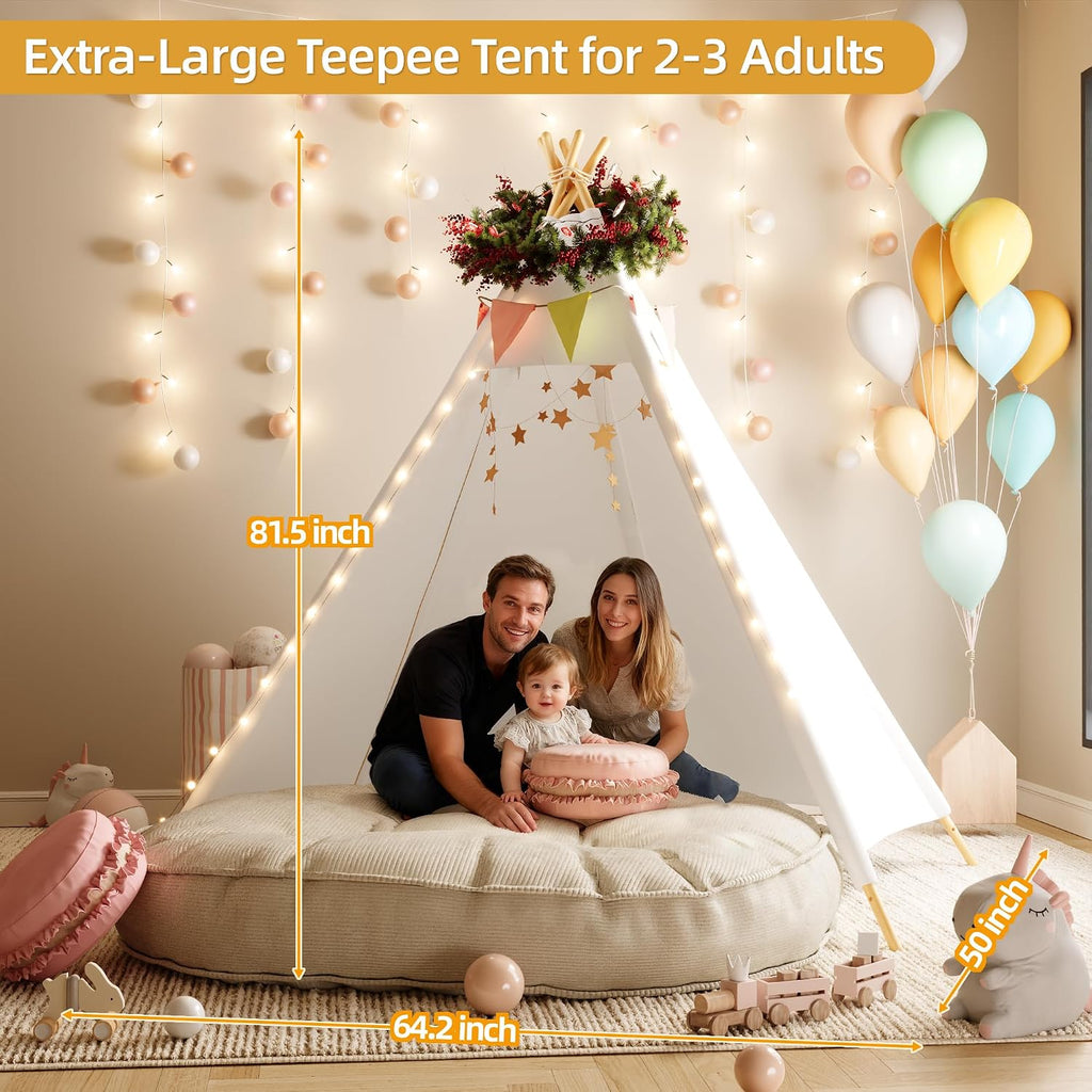7' Large Teepee Tent for Adults, Play Tent with Carry Bag, 5 Sides Canvas Kids Teepee Tent Indoor & Outdoor Tents