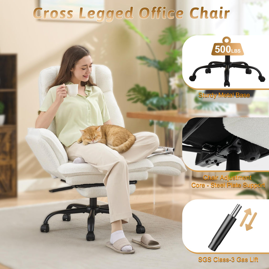 Wider Seat Office Chair with Flip Armrests for Criss Cross Legged&Cats, Big and Tall Executive Ergonomic Reclining