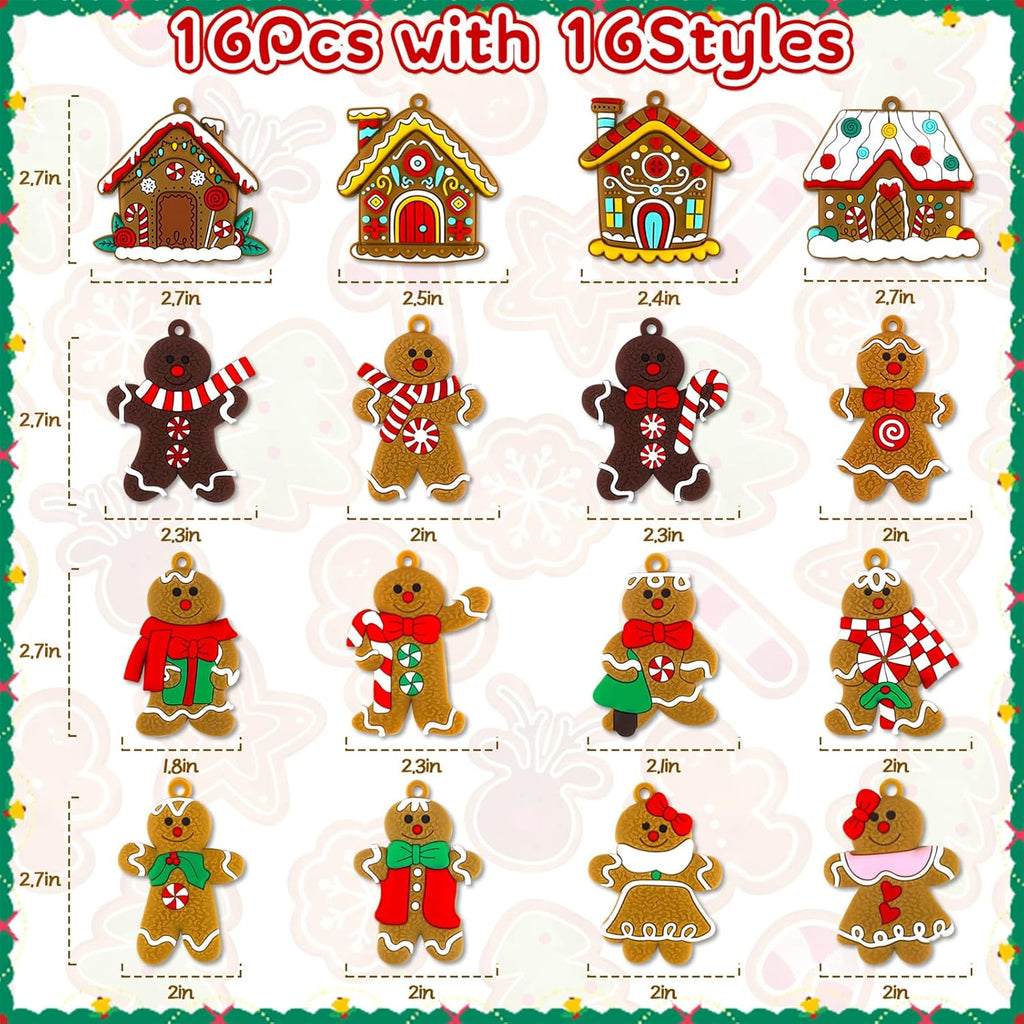 Gingerbread Man Ornaments Gingerbread Christmas Decorations with Gingerbreads House Ornament Hanging Party Decor - Set of 16