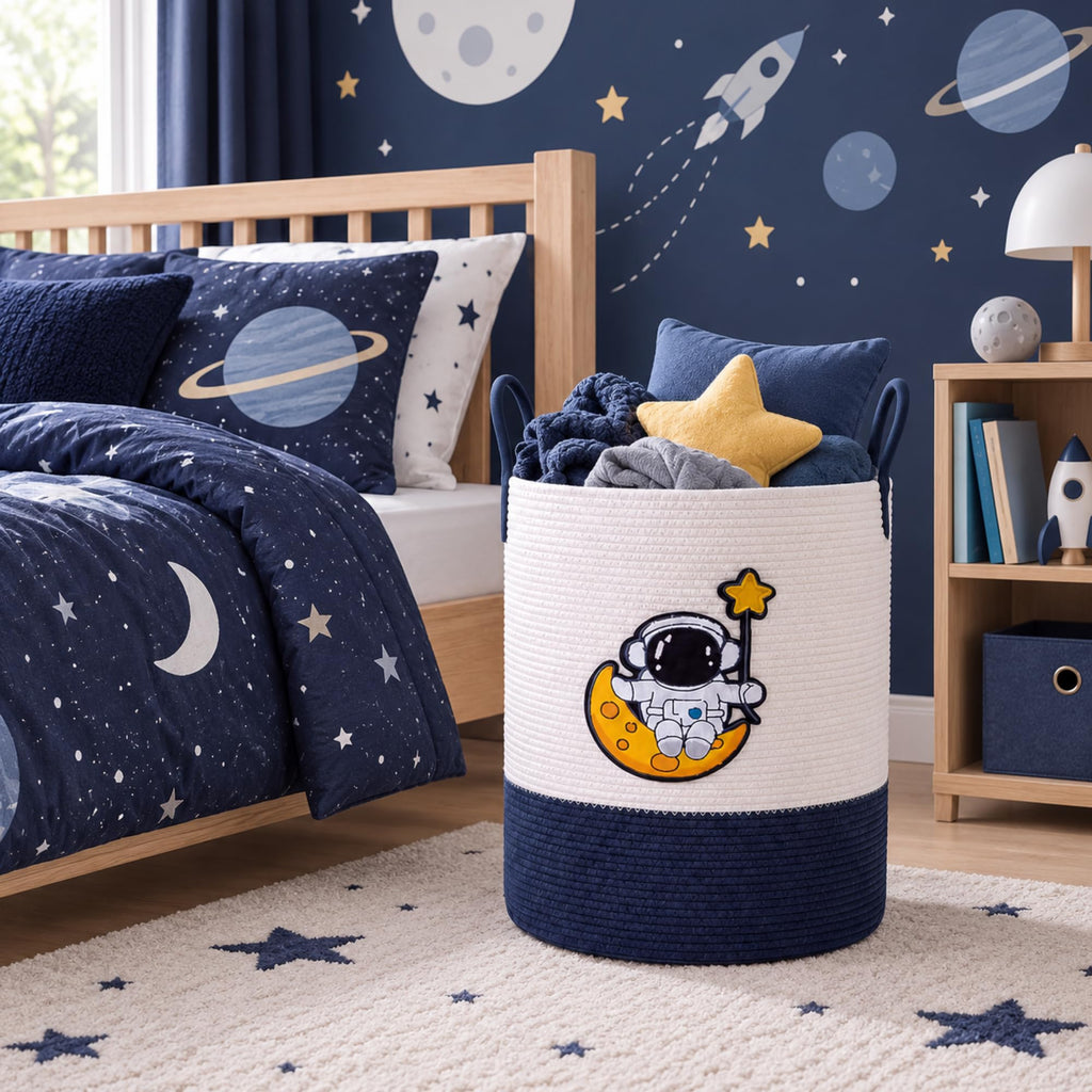 Space Astronaut Laundry Hamper Large Cotton Rope Storage Basket