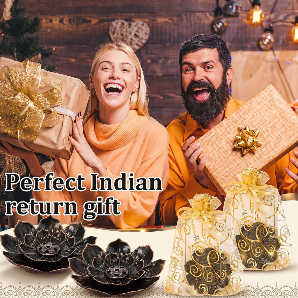 Indian Return Gift Pooja Bulk Lotus Incense Holder, Bronze - Set of 36