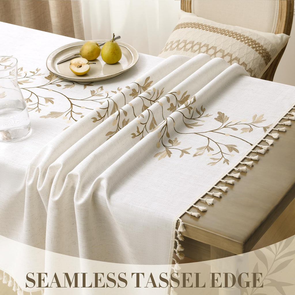 Cotton Linen Rectangle Tablecloth with Tassel for Dining Table, Burlap Heavy Duty Floral Farmhouse Coffee Kitchen