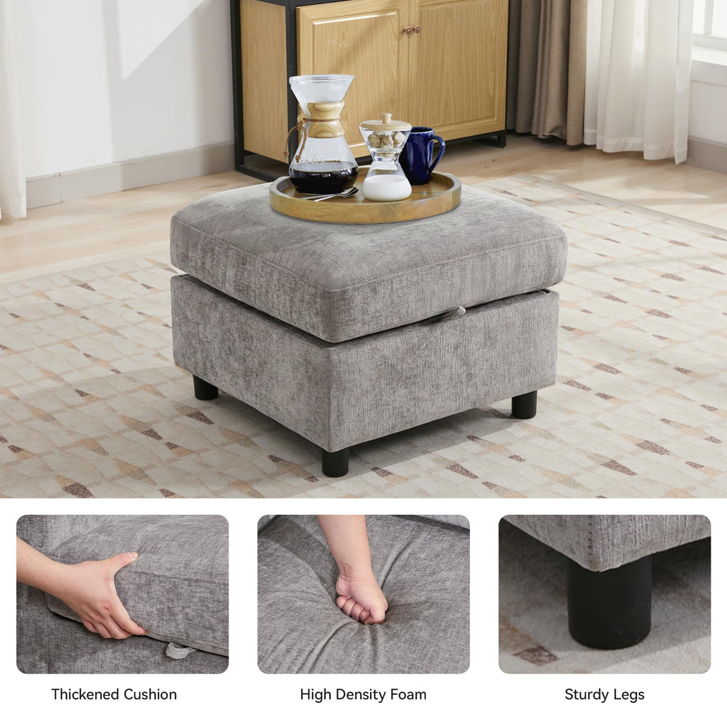 Modular Sectional Couch with Storage, 25'' Storage Sofa Ottoman, Light Grey