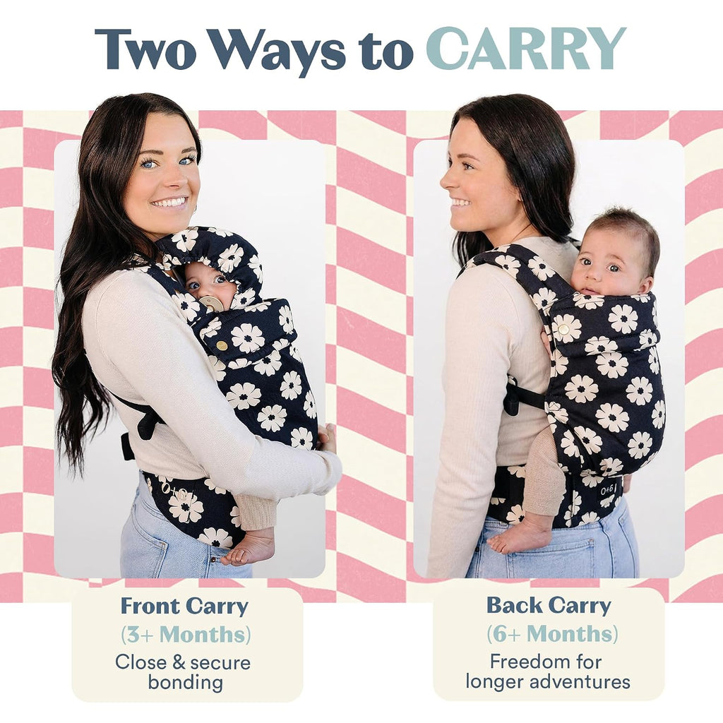 Ergonomic Hip-Healthy Baby Carrier Floral, Front-Back Carry, 7-35 lbs Black